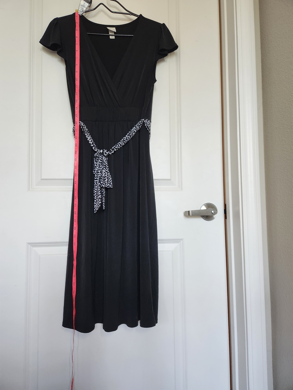 Merona Black Wrap Midi Dress with Printed Tie Belt - Picture 6 of 13